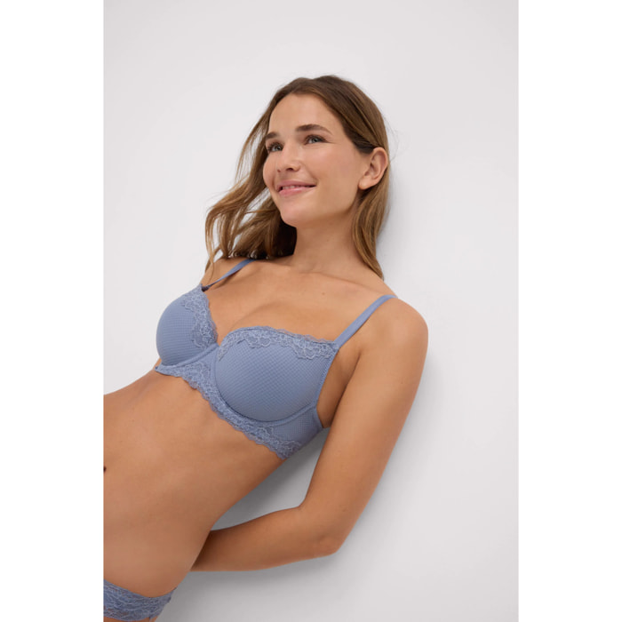 Reggiseno imbottito con ferretto e pizzo blu, coppe B e C