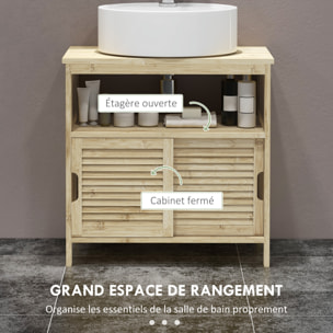 Meuble sous vasque style cosy naturel - 2 portes coulissantes - dim. 60L x 30l x 60H cm - bambou verni