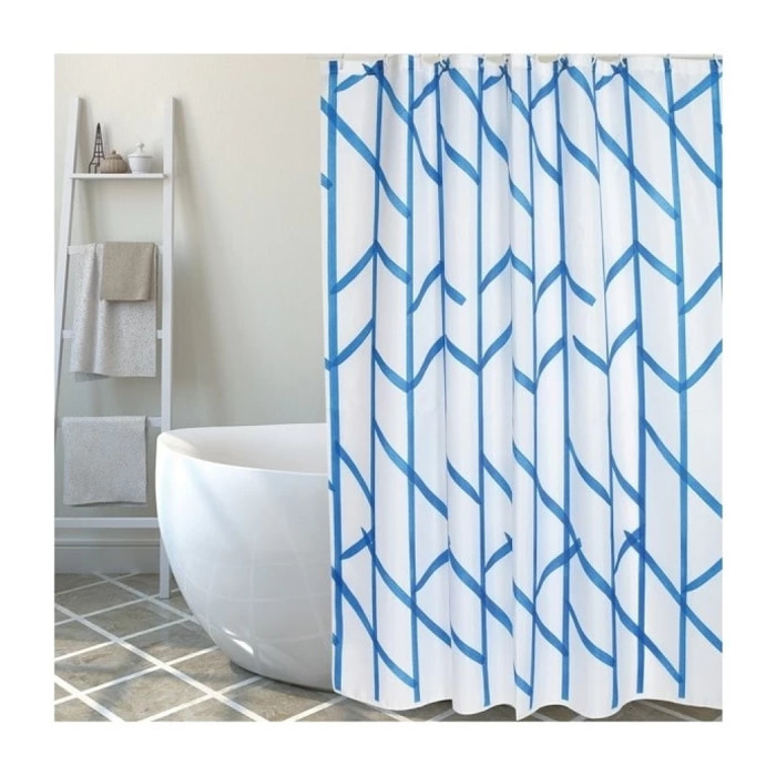 Rideau de douche Polyester TREE 180x200cm QUALITE PREMIUM Bleu & Blanc - Anneaux inclus MSV