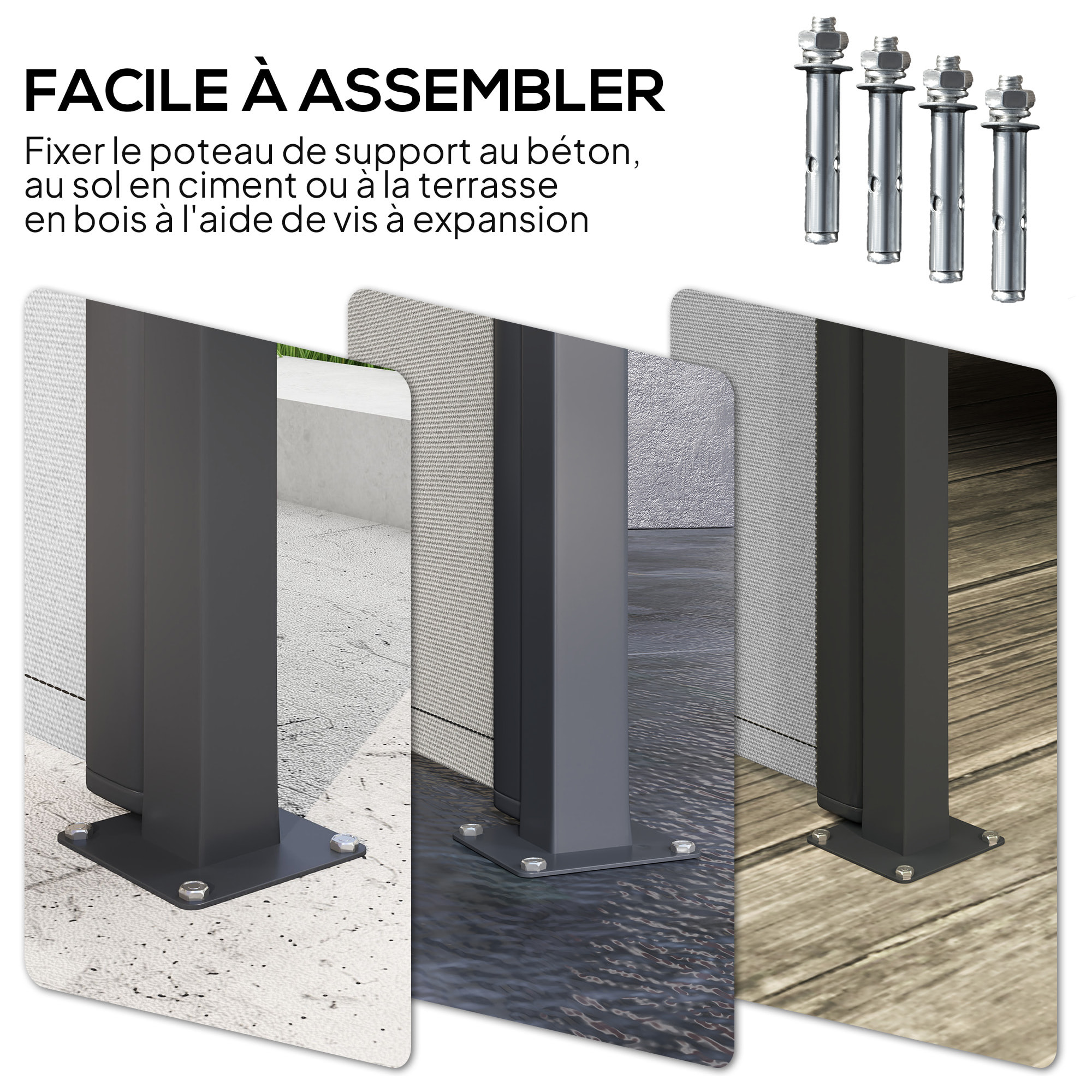 Store latéral brise-vue paravent rétractable de jardin dim. 3 x 2 m alu. polyester gris clair