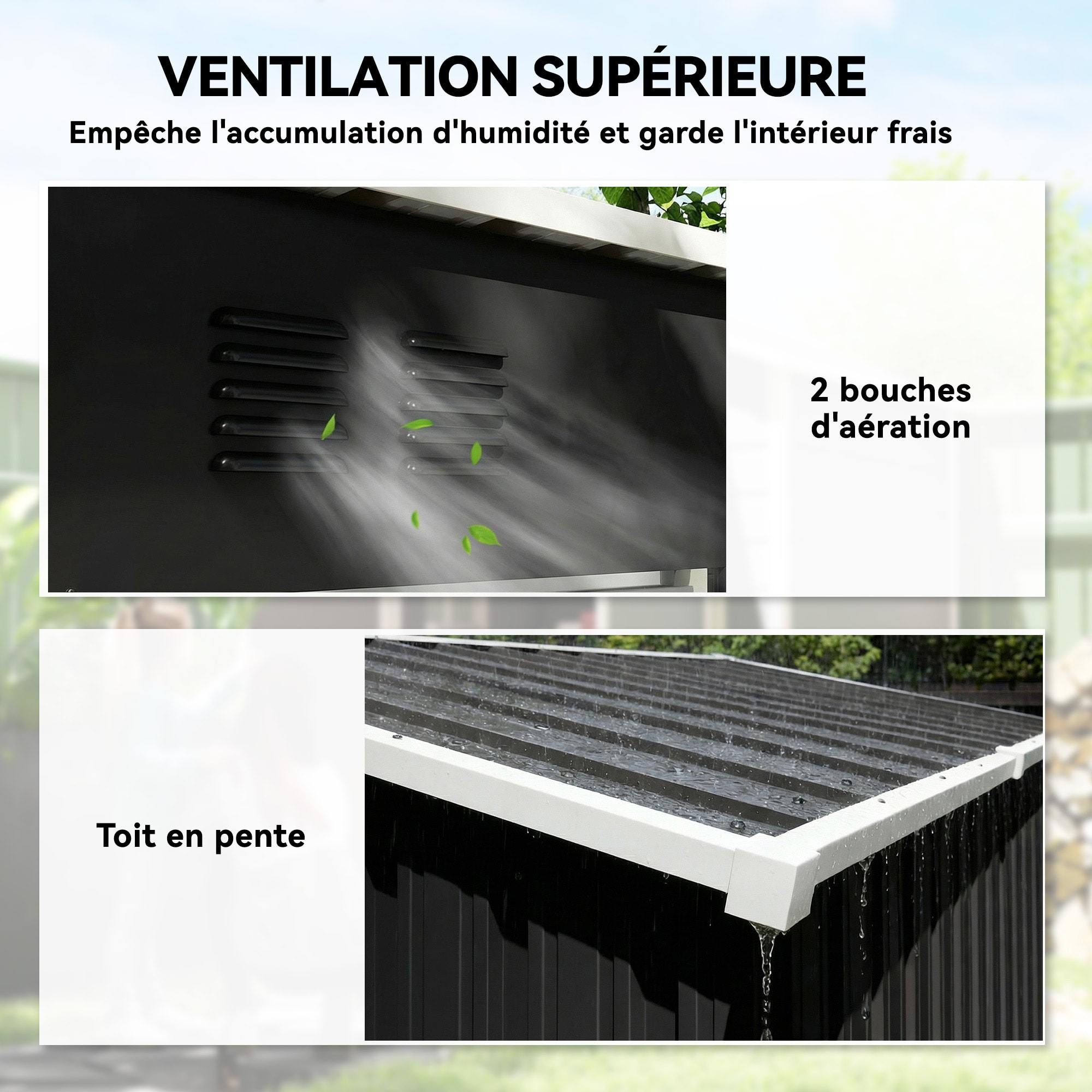 Abri de jardin 1,37 m² - cabanon porte verrouillable - tôle d'acier ondulé anthracite blanc