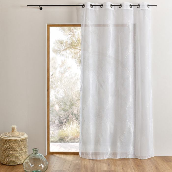 Voilage brodé à motifs feuilles - Blanc cassé