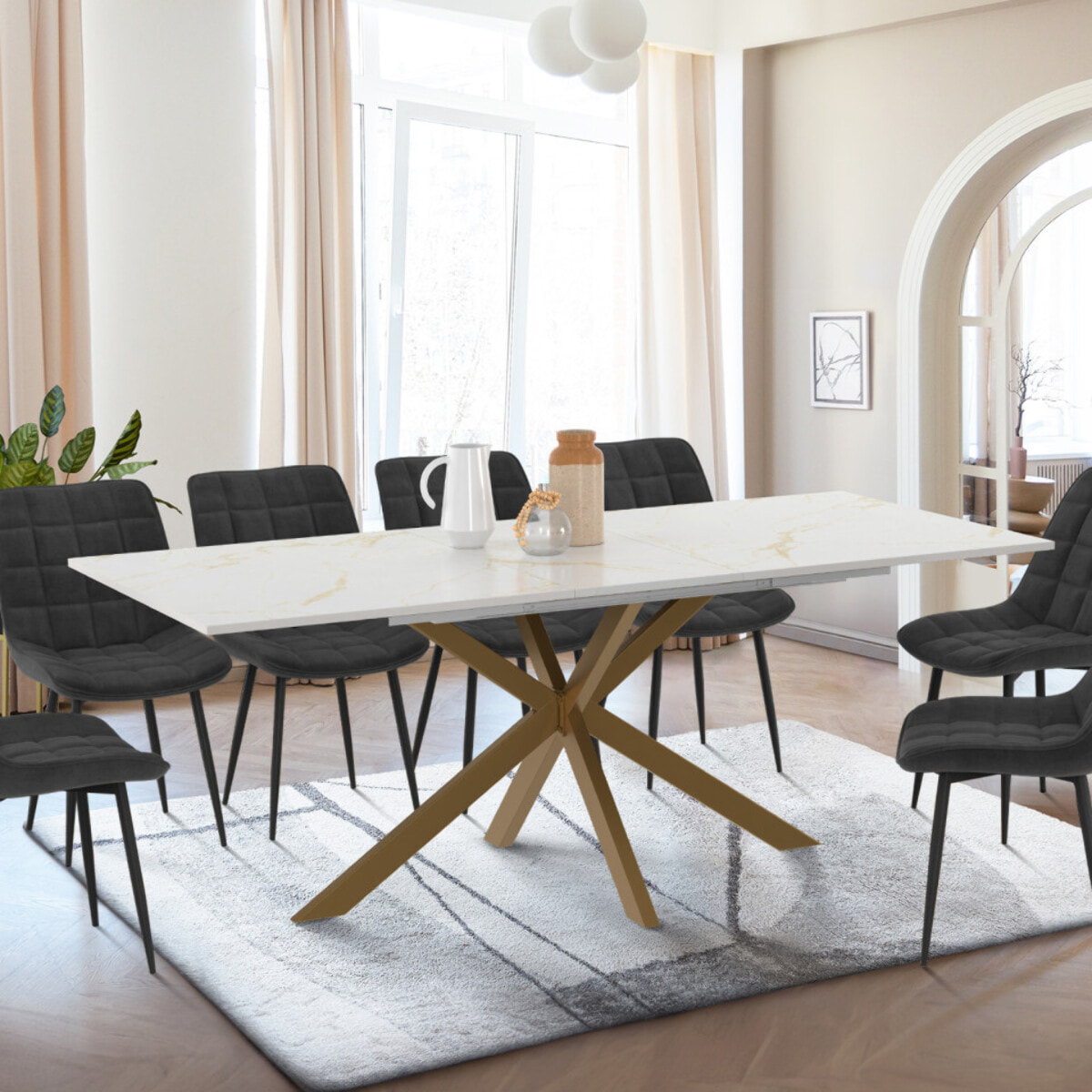 Table à manger extensible Spider 160-200cm effet marbre et doré