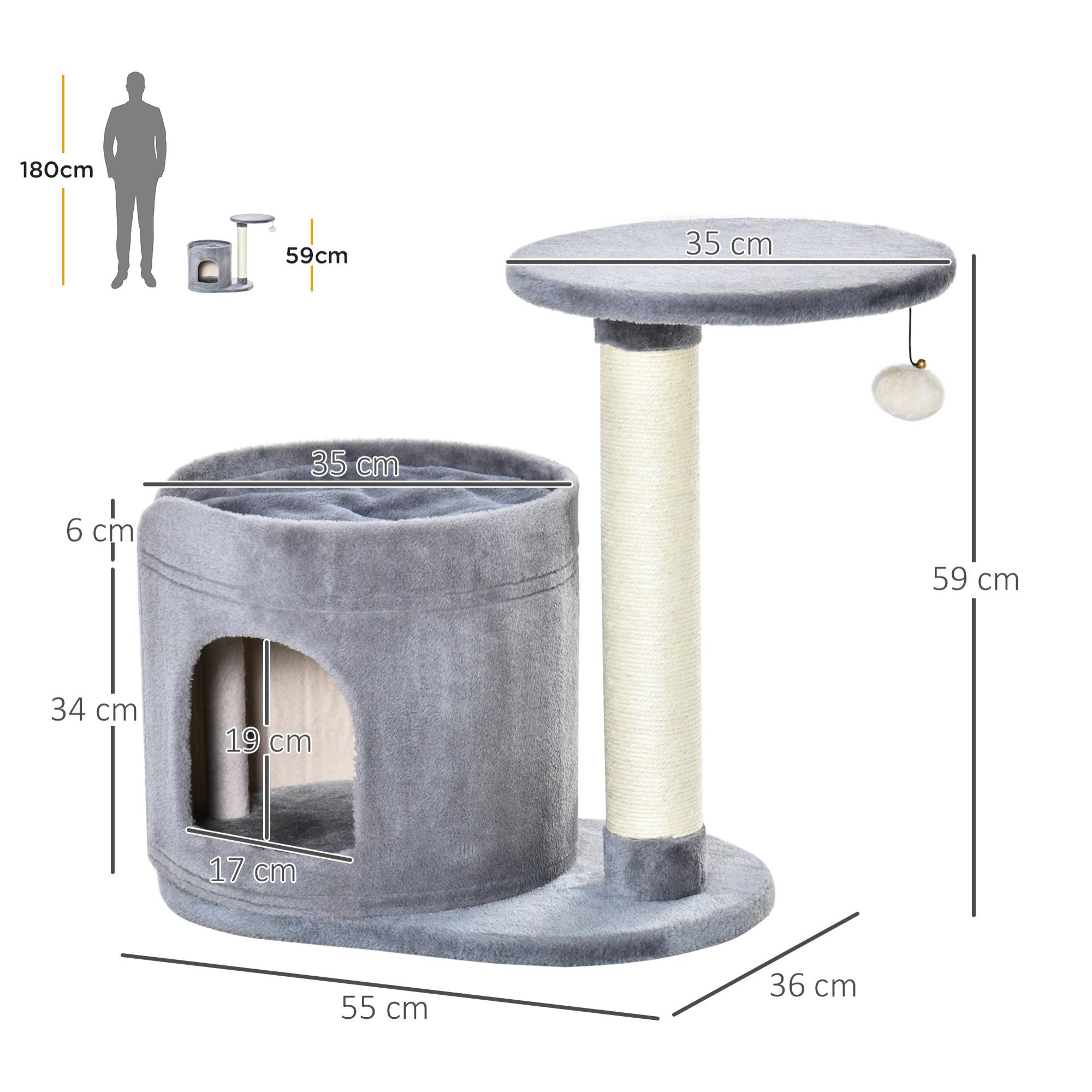 Árbol Rascador para Gatos Pequeño Altura 59 cm con Cueva Poste de Sisal y Bola