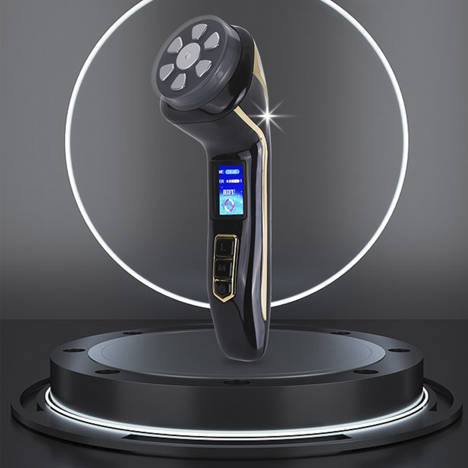 Strumento 4 in 1 per la cura della pelle: EMS, radiofrequenza, ultrasuoni, pulsazioni.