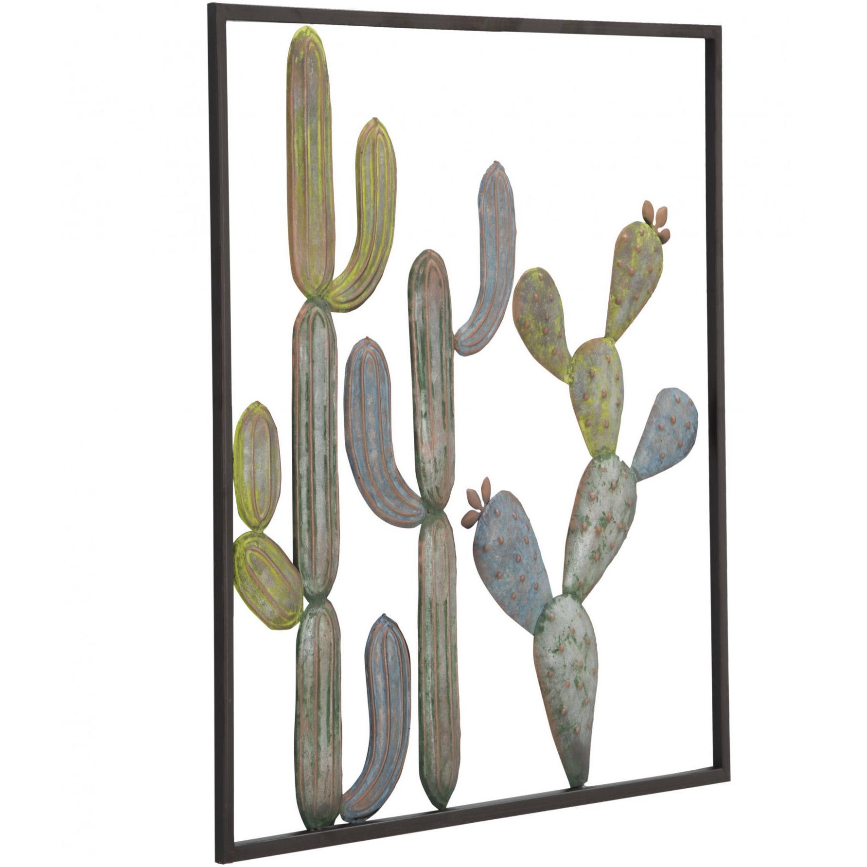 Pannello con cactus, Struttura in ferro, Colore verde, 1,3 x 50 x 50 cm