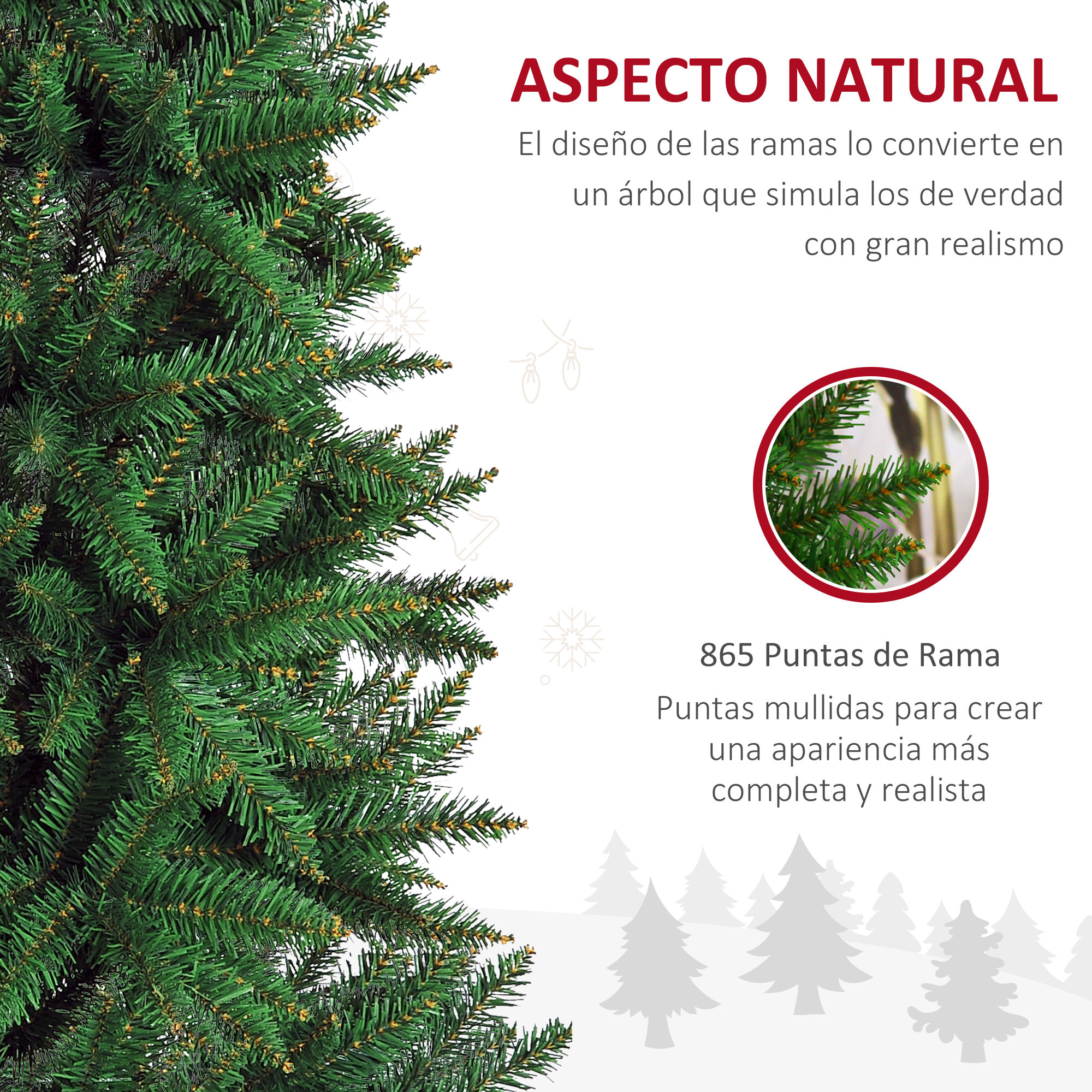 árbol de Navidad Artificial con 865 Ramas 91x210cm Verde