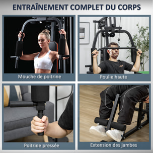 Station de musculation - entrainement complet - développé couché, butterfly, barre latissimus, curler - 9 contrepoids - acier noir