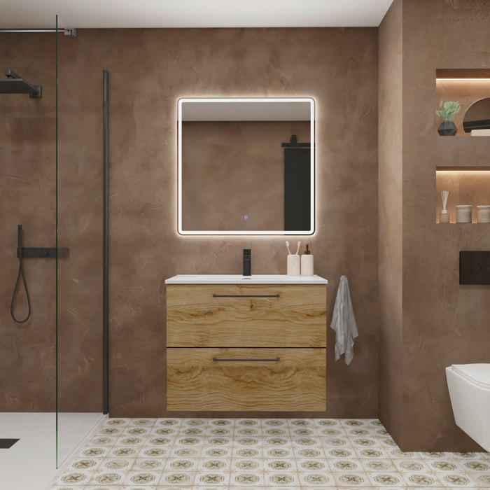 Meuble de Salle de Bain Vex | 80 cm Teka| Deux Tiroirs | Évier Encastré | Miroir non inclus | Meubles Assemblés | Alday