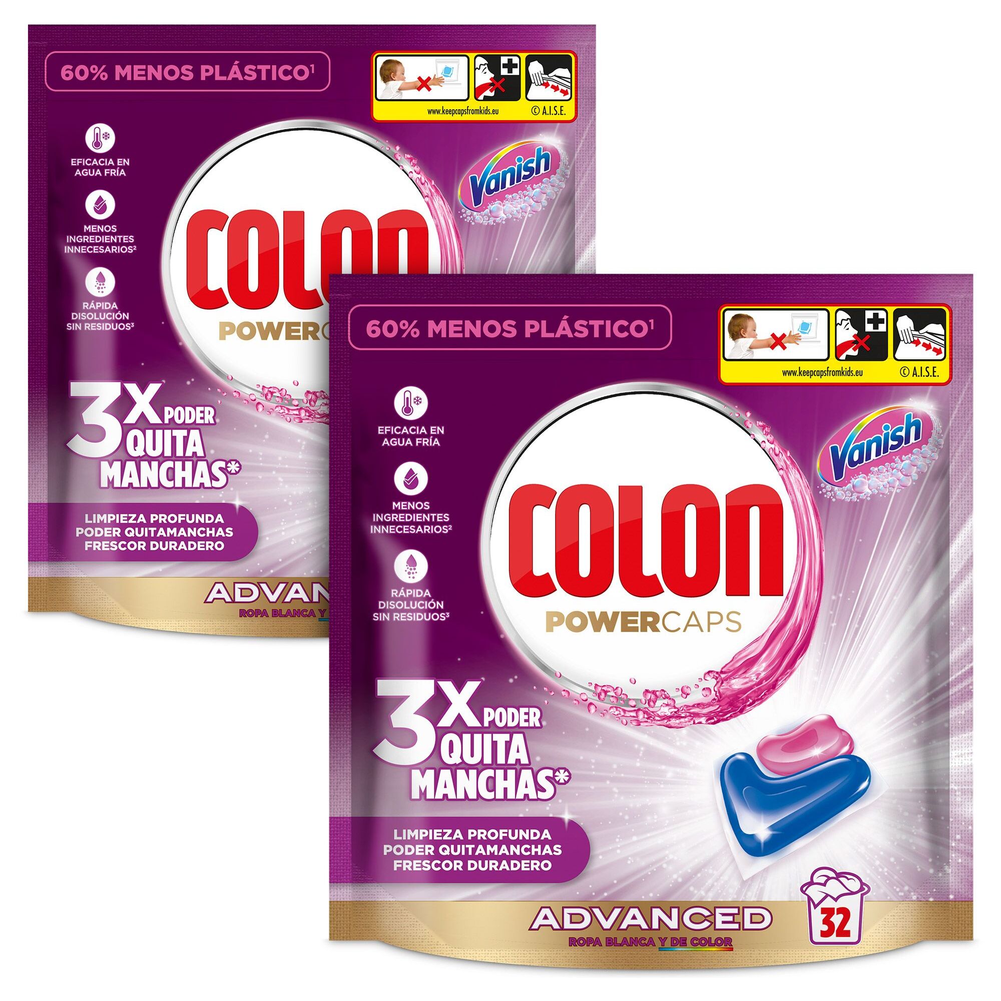 Colon Vanish Advanced Detergente para la ropa 64 cápsulas (2x32)