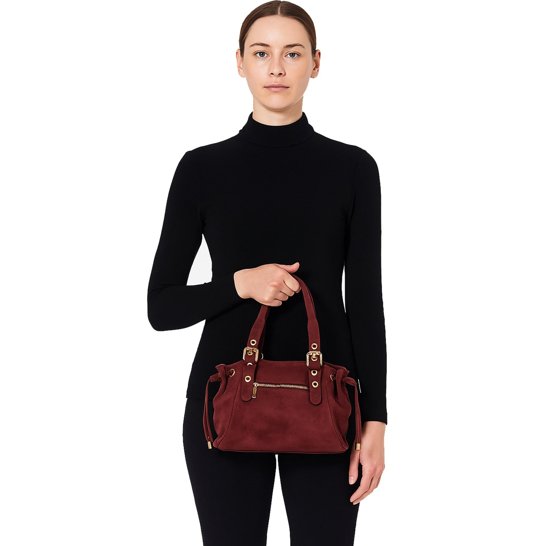 Borsa a mano da donna Made in Italy - Modello Elara Nova - Pelle scamosciata - 14.0 x 8.0 x 25.0 cm