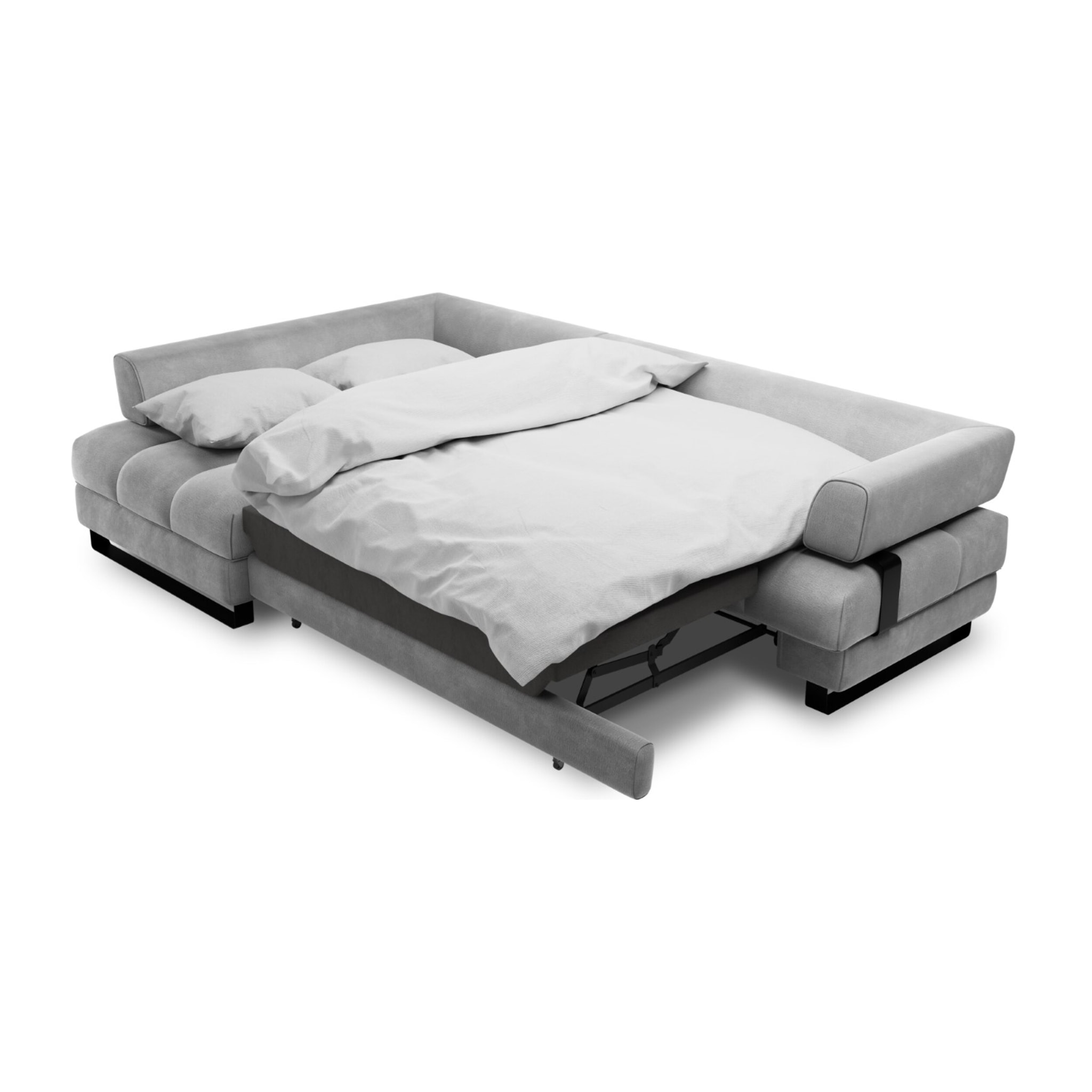Canapé d'angle gauche convertible avec coffre de rangement "Clinton" 5 places en velours gris clair