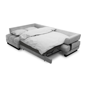 Canapé d'angle gauche convertible avec coffre de rangement "Clinton" 5 places en velours gris clair