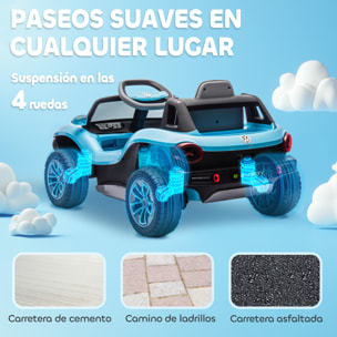 Coche Eléctrico para Niños de +3 Años, Volkswagen E-Buggy, Coche de Batería 12V, con Mando a Distancia 2,4 G, Ruedas con Suspensión, Faros LED, Música, USB, Motor Doble, Azul