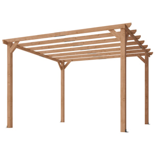 Pergola bois autoportante 9 m² - toit chevrons lattes espacées - bois verni