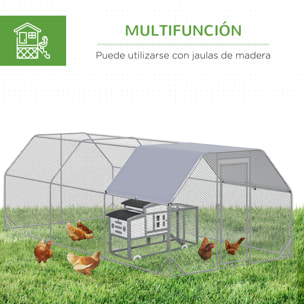 Gallinero para Exterior Grande de Acero Galvanizado 280x570x195 cm Jaula de Aves de 3 Habitaciones Cubierta de Tela Oxford Resistente a los Rayos UV e Impermeable para Patio Plata