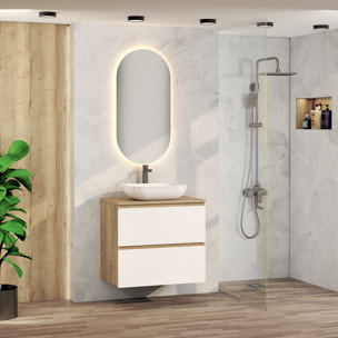 Conjunto de Baño Nia | Mueble Suspendido | 70 cm Blanco | Dos Cajones | Lavabo Sobrepuesto | No incluye Espejo | Mueble Montado| Alday