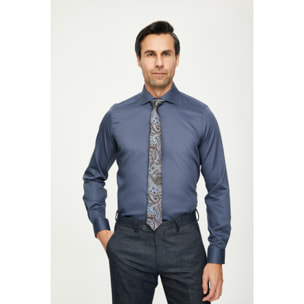 Camicia Uomo 1 Bottone Francese Slim Satin Unito Grigio Scuro