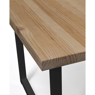 Mesa de centro de madera maciza acabado roble oscuro con patas de hierro negras de 40x100cm Alto: 40 Largo: 100 Ancho: 60