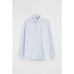 Camisa de rayas cotolino azul claro de cuello francés de corte regular y bordado Polo Club