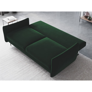 Canapé convertible avec coffre de rangement "Vermont" 3 places en velours vert bouteille