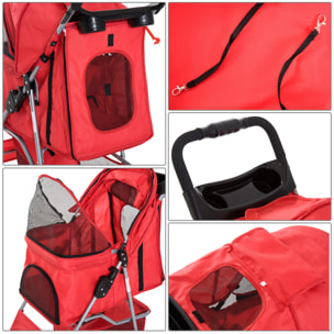 Poussette buggy pour chiens 75L x 46l x 94H cm pliable imperméable tissu 600D Oxford 4 roues rouge