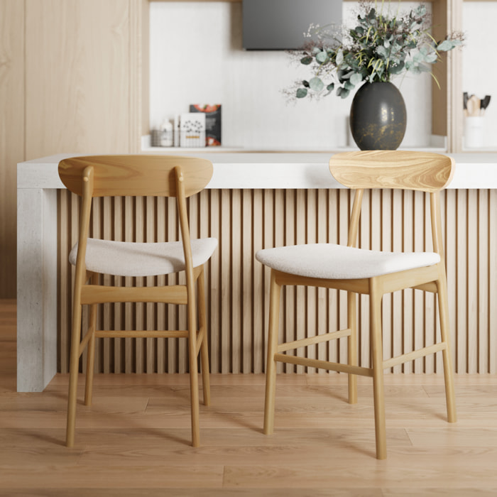 Lot de 2 chaises pour îlot central 66 cm en tissu beige et bois - Lana