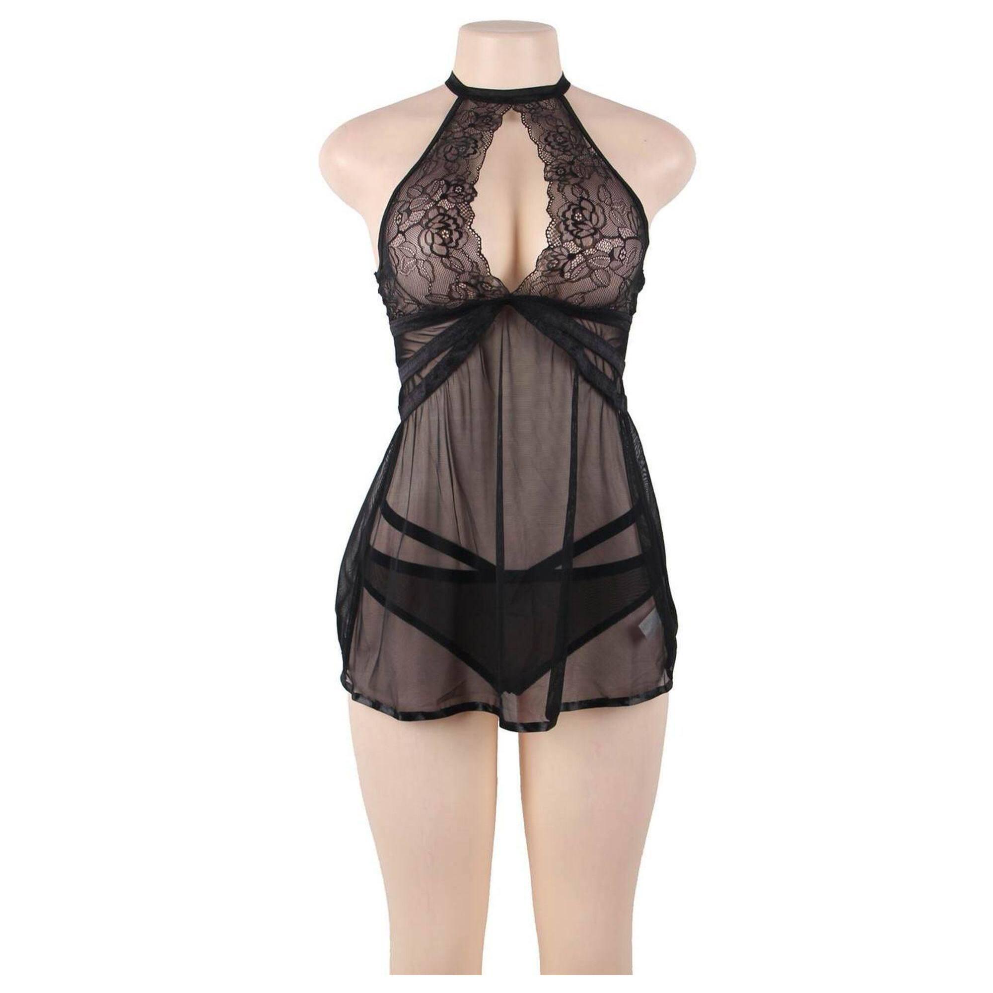 Babydoll negro sin espalda y braga