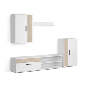 Mueble de salón modular Lunet en blanco artik roble canadian 190 cm Blanco Artik (Blanco Mate) - Roble Canadian