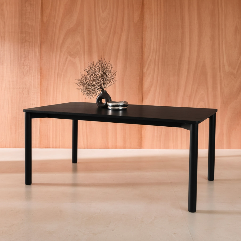 Table à manger rectangulaire bois d'hévéa et placage chêne 6 places SOLENE