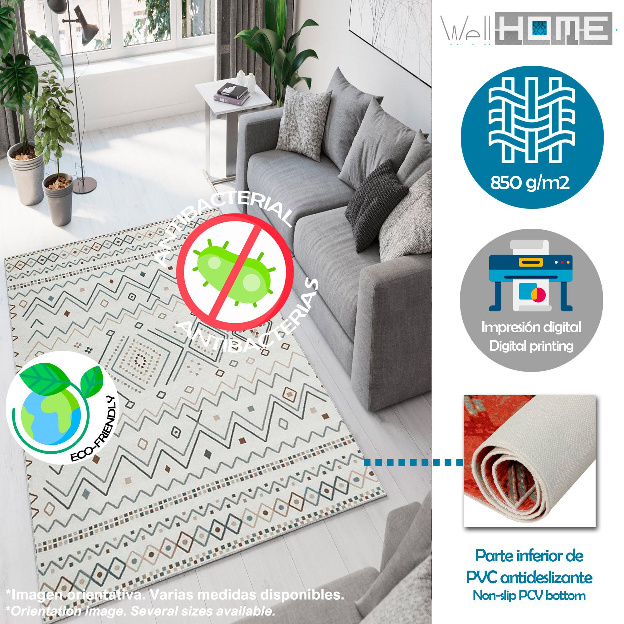 Alfombra de Poliester estampada 80 x 120cm