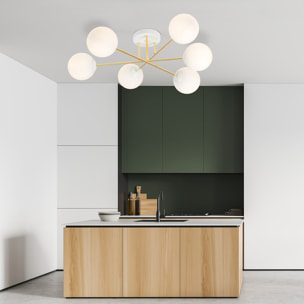 Lampada a sospensione Magnum con struttura oro e sfere in vetro