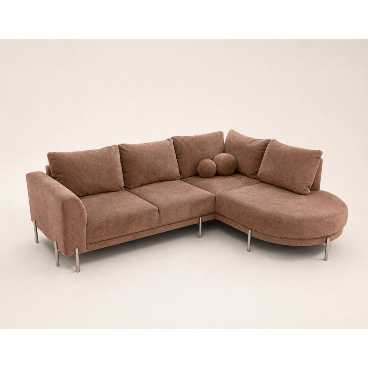 Gabin - Canapé d'angle droit 5 places en velours texturé - Taupe