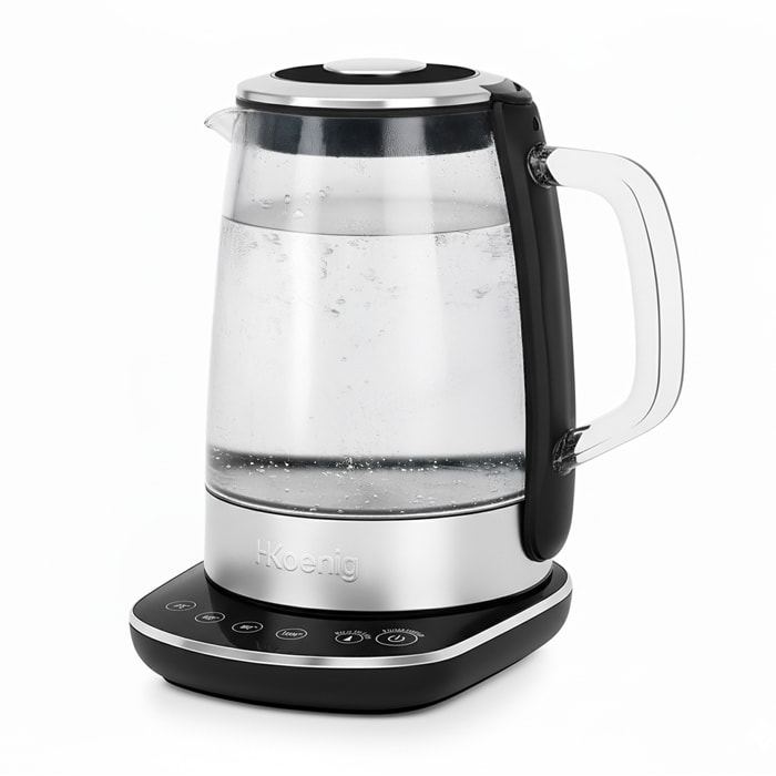 Hervidor eléctrico de vidrio, 1,5 L, regulable 70–100 °C, base giratoria 360°