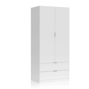 Armario de 2 puertas y 2 cajones en blanco 81,5x180 cm Low Cost Blanco