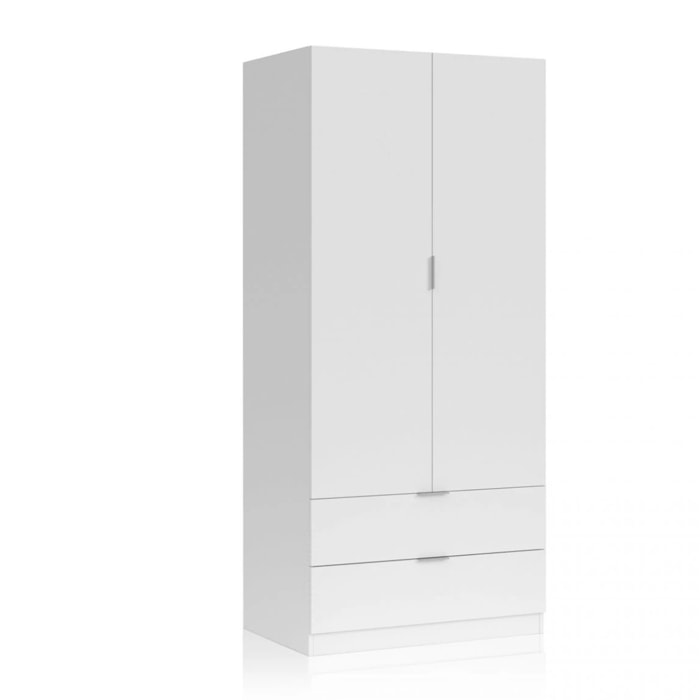 Armario de 2 puertas y 2 cajones en blanco 81,5x180 cm Low Cost Blanco