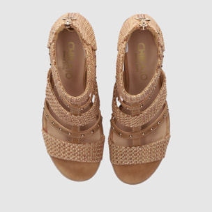 Sandalias de Tejido - Cuero - Tacón: 7 cm