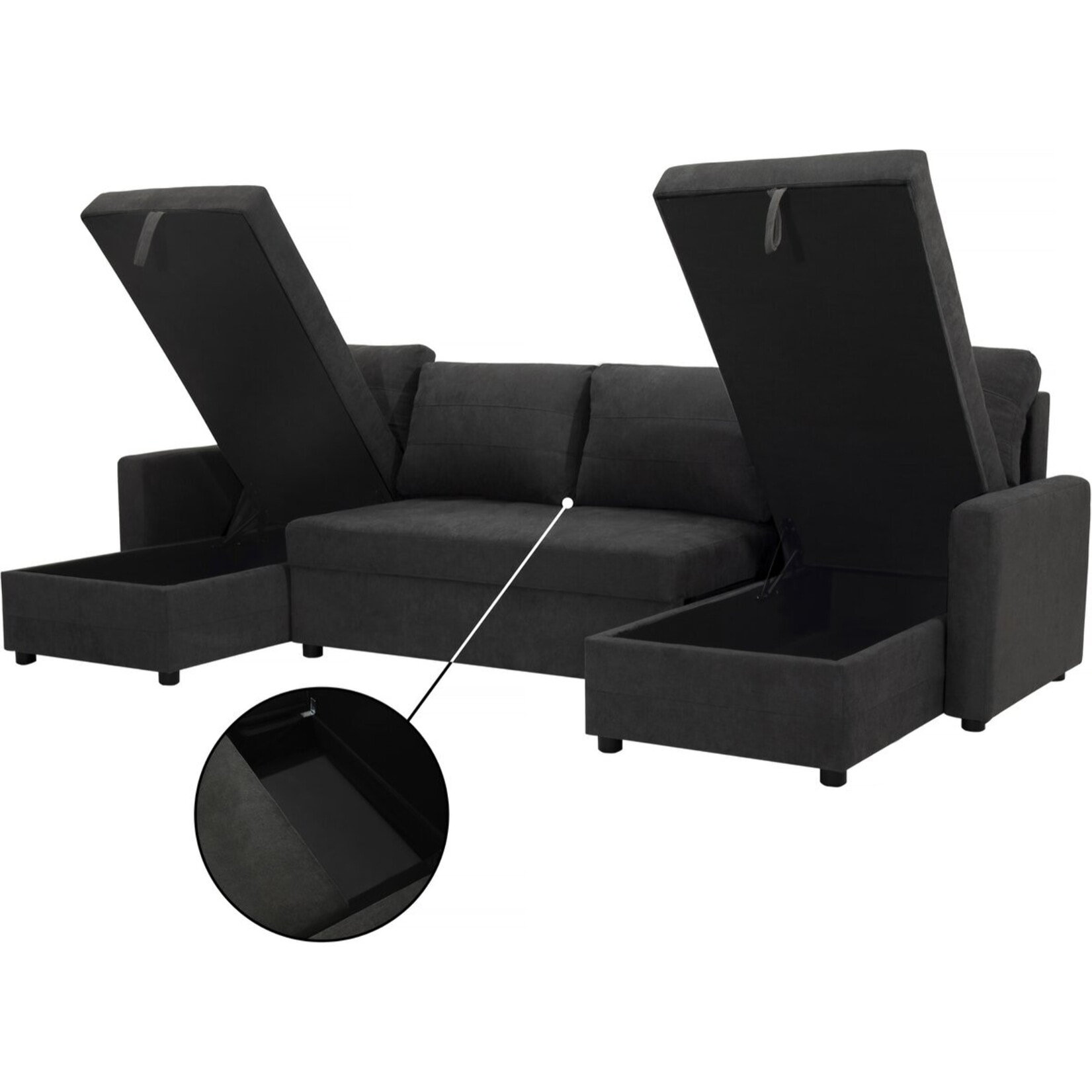 Canapé panoramique convertible avec coffres de rangement "Antoine" - 5 places - Gris foncé