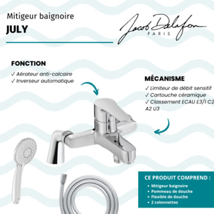 Mitigeur baignoire July + pommeau de douche Juliette + flexible de douche lisse + colonnettes