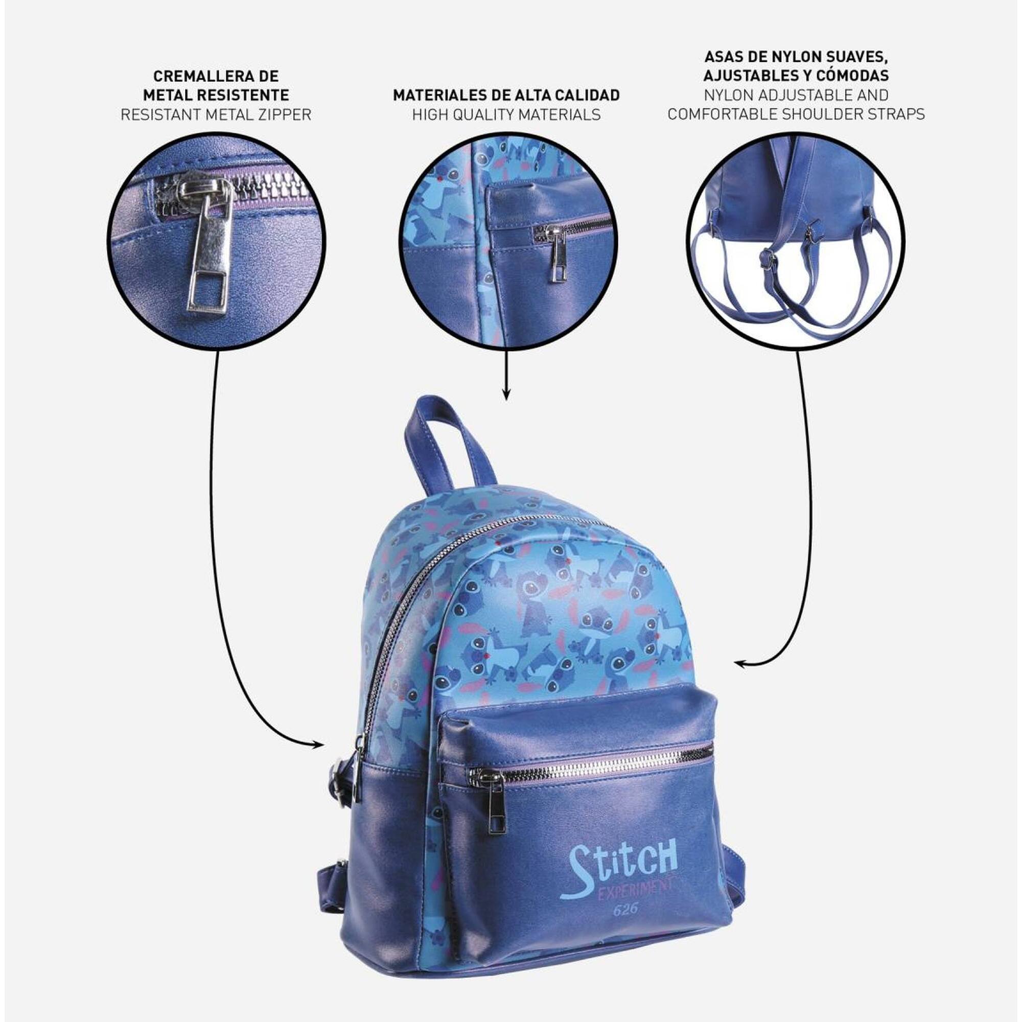 Mochila casual polipiel de stitch, azul, pequeña-mochila mini perfecta para llevar todas tus cosas ordenadas
