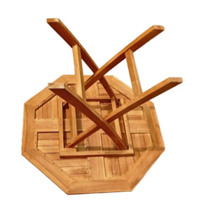 Table de jardin octogonale 100 x 100 cm bois de teck massif - TECKIA