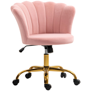 Chaise bureau velours design coquillage piètement acier doré rose poudré