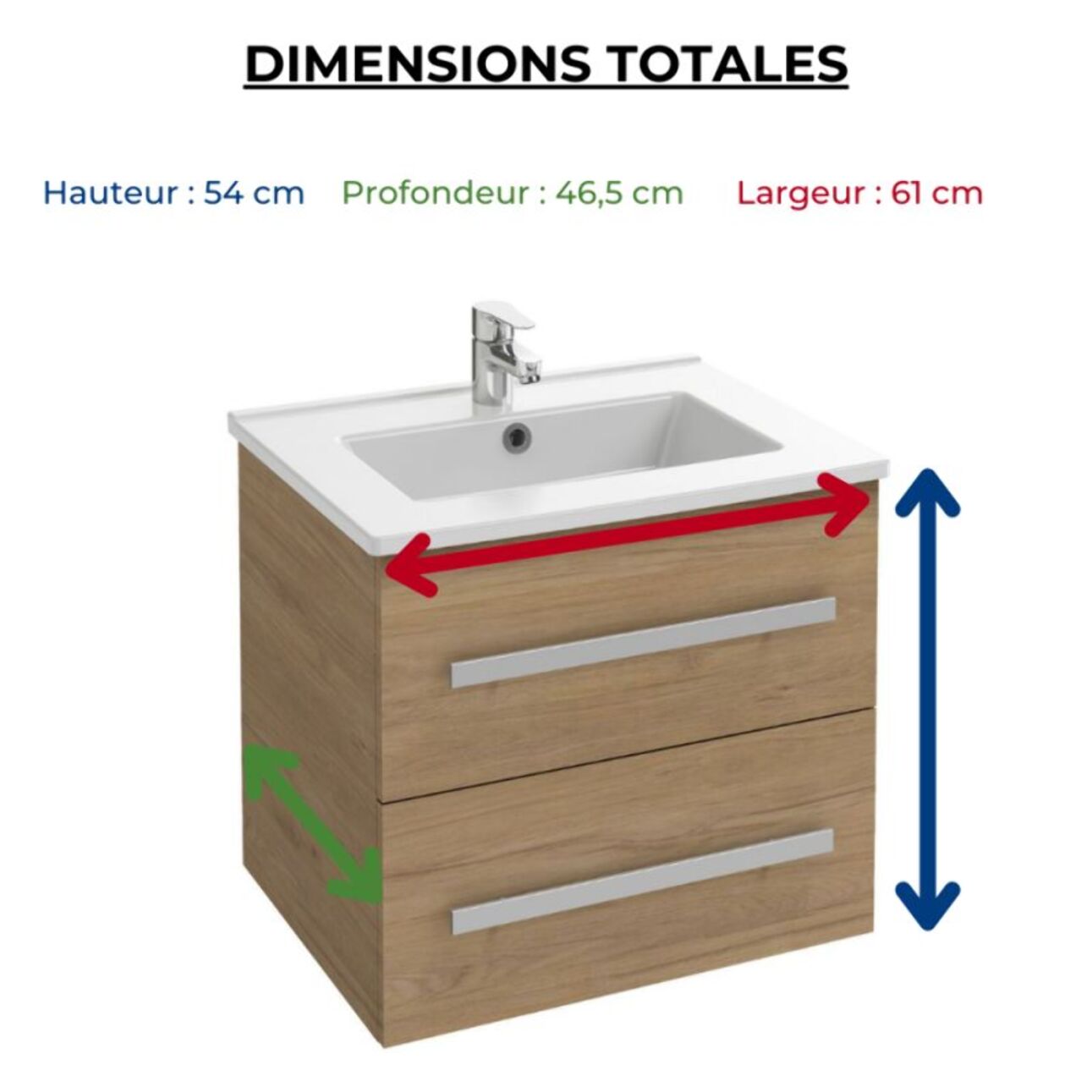 Meuble vasque Ola Up chêne + colonne + miroir et spots