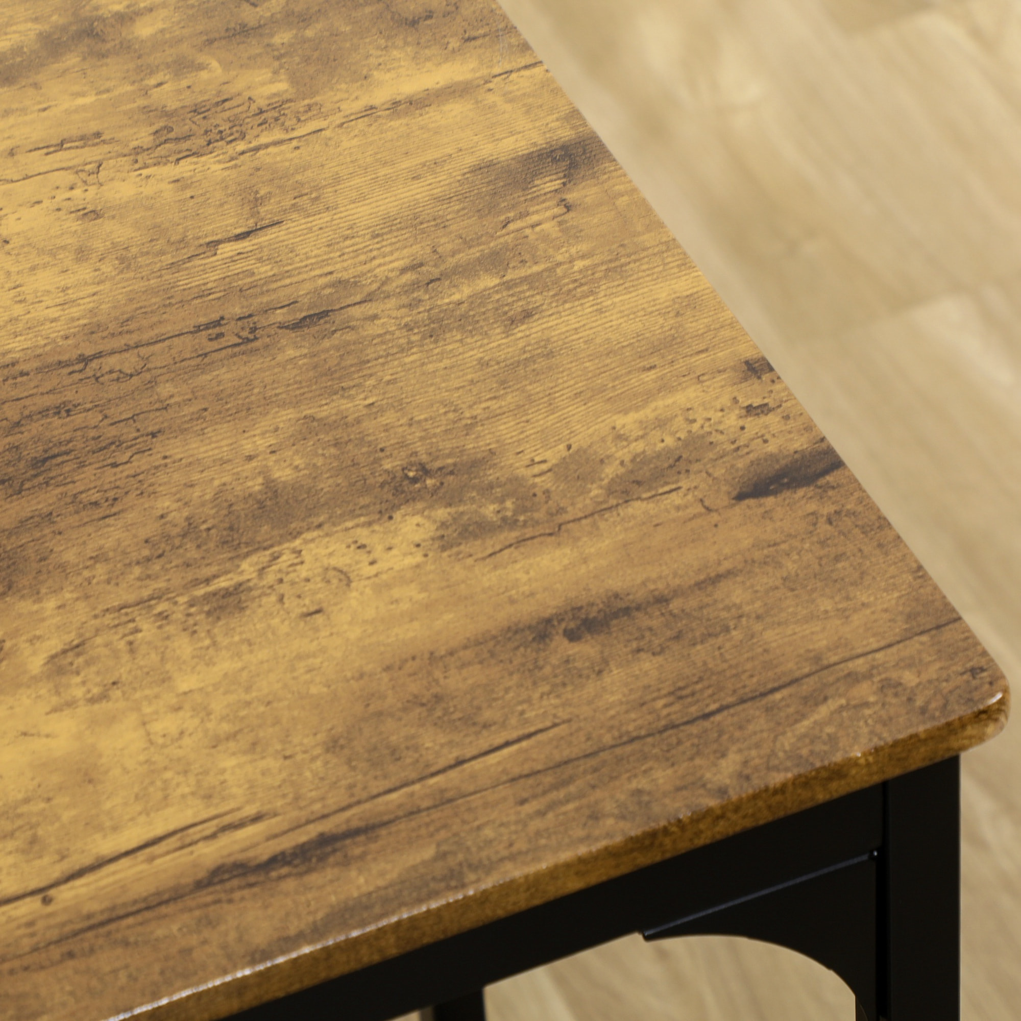 Ensemble table de bar 4 tabourets style industriel métal noir aspect bois vieilli