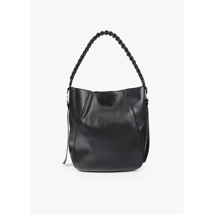 Shopper con Manico Intrecciato Effetto Pelle