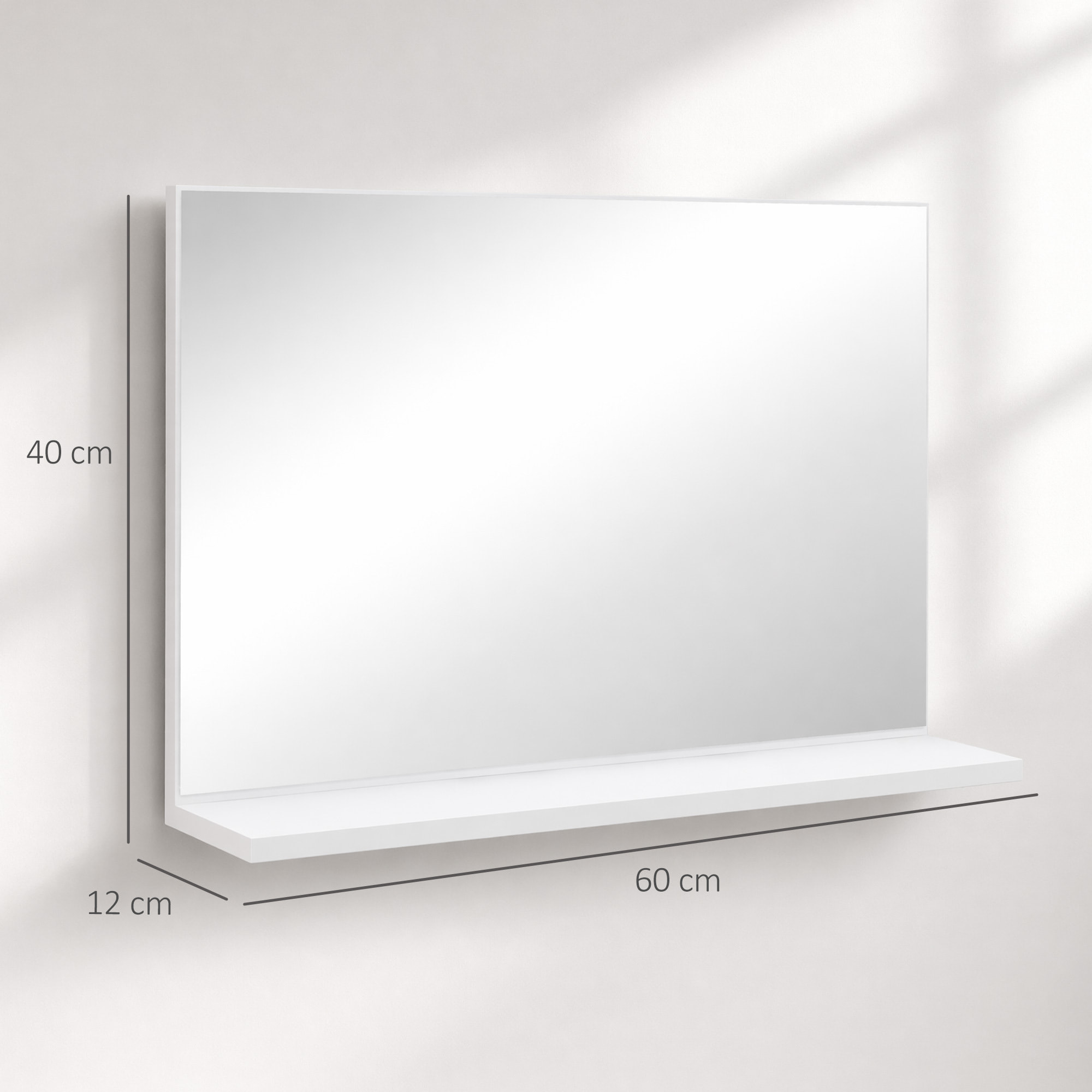 Espejo de Baño con Estante Abierto, Espejo de Pared, Estilo Moderno, para Entrada, Pasillo, 60x12x40 cm, Blanco