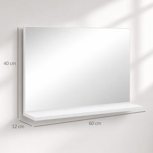 Espejo de Baño con Estante Abierto, Espejo de Pared, Estilo Moderno, para Entrada, Pasillo, 60x12x40 cm, Blanco