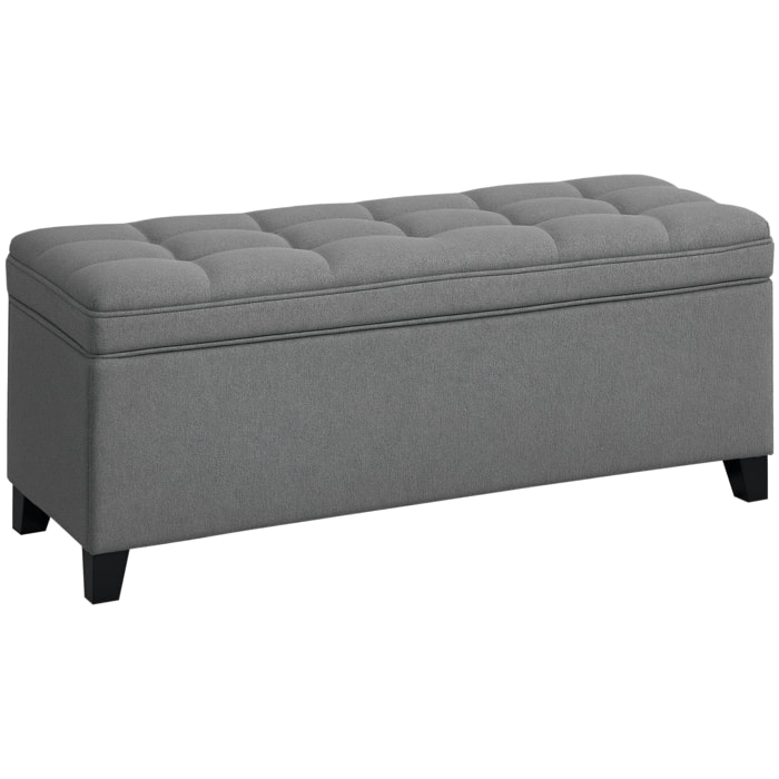 Puff Almacenaje Banco Almacenaje 112L Tapizado en Lino con 2 Bisagras de Seguridad Tapa Abatible y Asiento con Capitoné para Dormitorio Salón Entrada Carga 120 kg 120x40x48 cm Gris Oscuro