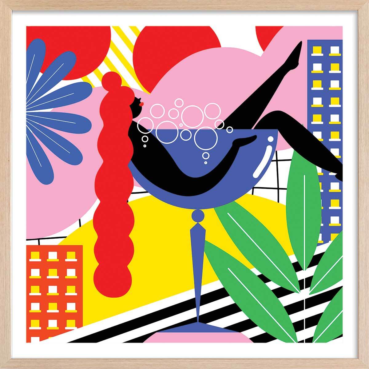 Affiche cocktail farniente Affiche + cadre en bois - Chêne