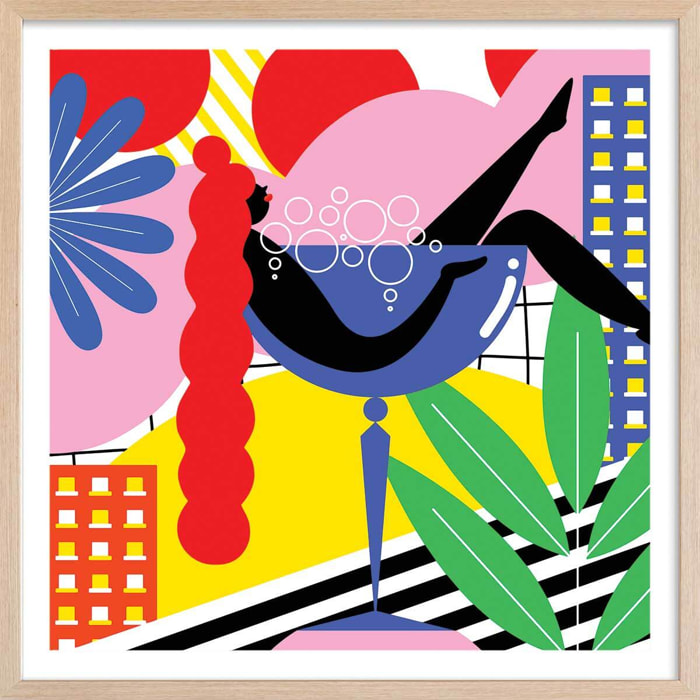 Affiche cocktail farniente Affiche + cadre en bois - Chêne